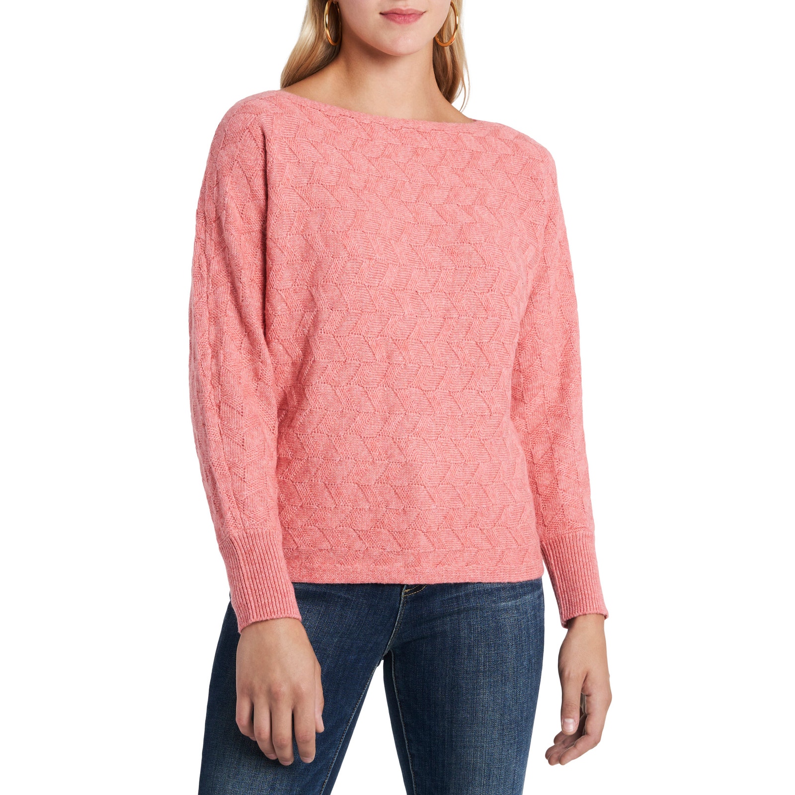 Vince Camuto Nwt Basket Weave Bright Coral Pink Sweater Size Medium